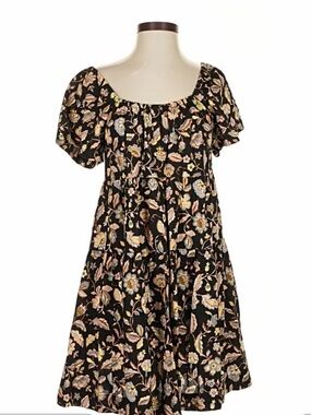 🔘Old Navy Black Floral Short Puff Sleeve Tiered Dress